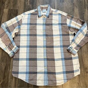 Cascade Blues Women’s Top Button Down Blue White Plaid Size L